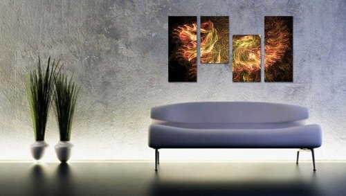 Augenblicke Wandbilder Mystisch 130x70cm 4 teiliges Keilrahmenbild (30x70+30x50+30x50+30x70cm) abstraktes Wandbild mehrteilig Gemälde-Stil handgemalte Optik Vintage