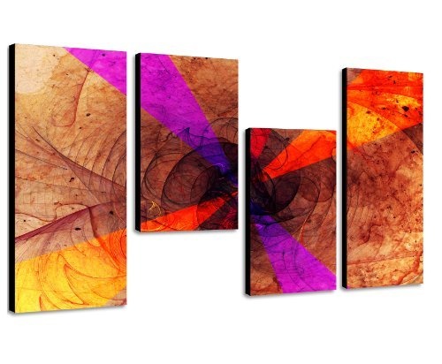 Augenblicke Wandbilder EXOTISCHer Farbenmix 130x70cm 4 teiliges Keilrahmenbild (30x70+30x50+30x50+30x70cm) abstraktes Wandbild mehrteilig Kunstdruck im Gemälde-Stil - optisch wie handgemalt Vintage