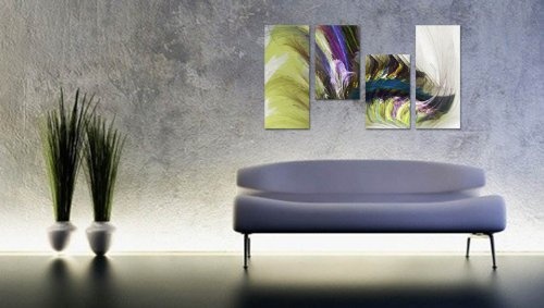 Augenblicke Wandbilder TOPModernes Wandbild 130x70cm 4 teiliges Keilrahmenbild (30x70+30x50+30x50+30x70cm) abstraktes Wandbild mehrteilig Gemälde-Stil handgemalte Optik Vintage