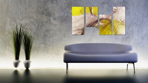 Augenblicke Wandbilder Echter Hingucker - 130x70cm 4 teiliges Keilrahmenbild (30x70+30x50+30x50+30x70cm) abstraktes Wandbild mehrteilig Gemälde-Stil handgemalte Optik Vintage