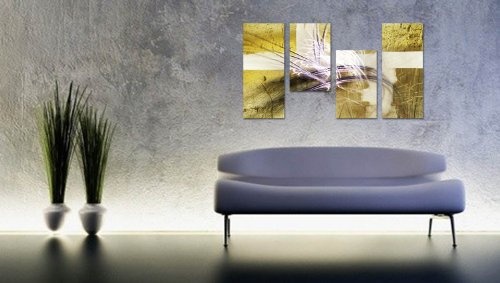 Augenblicke Wandbilder Elliptische Bahnen - 130x70cm 4 teiliges Keilrahmenbild (30x70+30x50+30x50+30x70cm) abstraktes Wandbild mehrteilig Gemälde-Stil handgemalte Optik Vintage