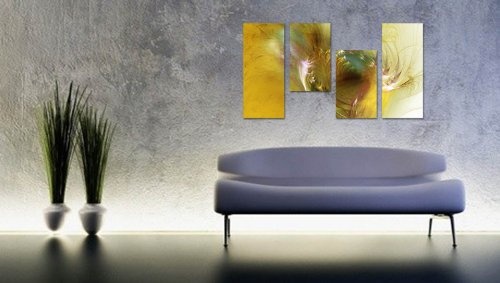 Augenblicke Wandbilder BILDER für JEDERMANN 130x70cm 4 teiliges abstraktes Keilrahmenbild (30x70+30x50+30x50+30x70cm) abstraktes Wandbild mehrteilig Gemälde-Stil handgemalte Optik Vintage