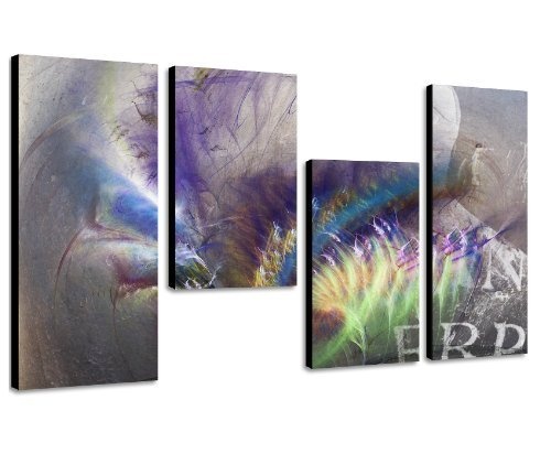 Augenblicke Wandbilder Zarte Frühlingsfarben 130x70cm 4 teiliges Keilrahmenbild Kunstdruck (30x70+30x50+30x50+30x70cm) abstraktes Wandbild mehrteilig Gemälde-Stil handgemalte Optik Vintage