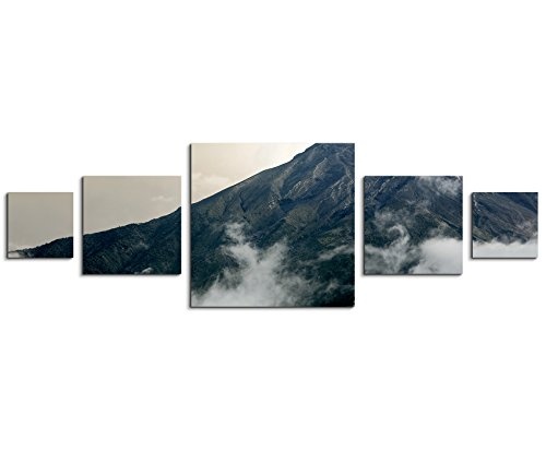 Sinus Art Wandbild 5 teilig 160x50cm - Landschaftsfotografie - Rauchender Tungurahua Vulkan, Ecuador