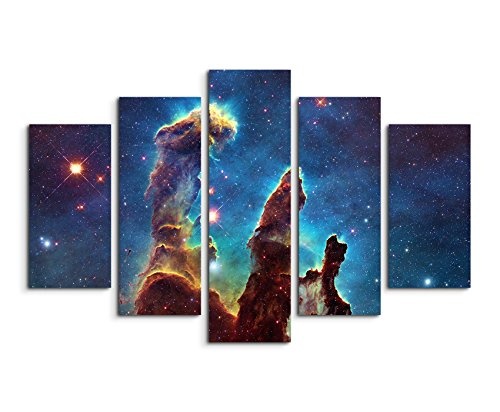 Bilderskulptur 5 teilig Breite 150cm x Höhe 100cm Künstlerische Fotografie - Leuchtende Galaxie auf Leinwand exklusives Wandbild moderne Fotografie für ihre Wand in vielen Größen
