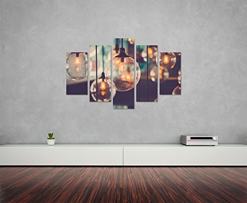 Bilderskulptur 5 teilig Breite 150cm x Höhe 100cm Künstlerische Fotografie - Designer Glühbirnen auf Leinwand exklusives Wandbild moderne Fotografie für ihre Wand in vielen Größen