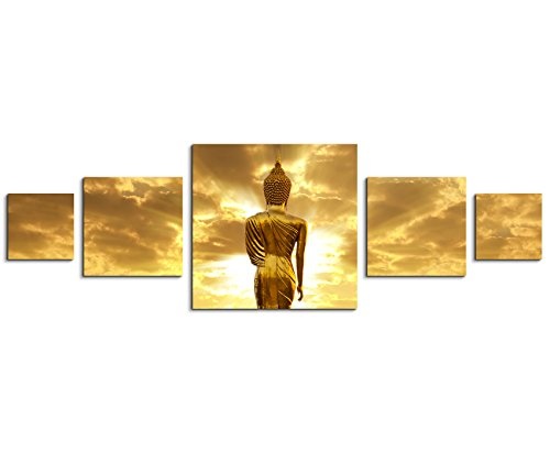 Sinus Art Wandbild 5 teilig 160x50cm - Künstlerische Fotografie - Goldener thailändischer Buddha