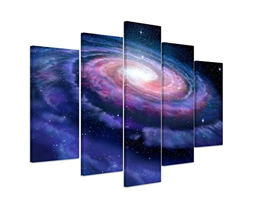 Bilderskulptur 5 teilig Breite 150cm x Höhe 100cm Illustration - Spiralförmige Galaxie auf Leinwand exklusives Wandbild moderne Fotografie für ihre Wand in vielen Größen