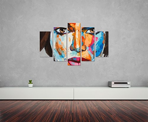 Bilderskulptur 5 teilig Breite 150cm x Höhe 100cm Buntes modernes Ölgemälde - Frauenportrait auf Leinwand exklusives Wandbild moderne Fotografie für ihre Wand in vielen Größen