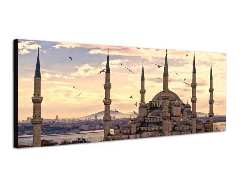 Augenblicke Wandbilder Keilrahmenbild Wandbild 150x50cm Istanbul Moschee Sonnenuntergang Vögel
