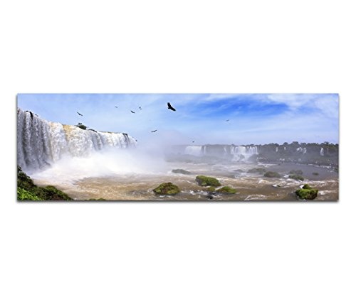 Augenblicke Wandbilder Keilrahmenbild Wandbild 150x50cm Brasilien Wasserfälle Vögel Wolkenschleier