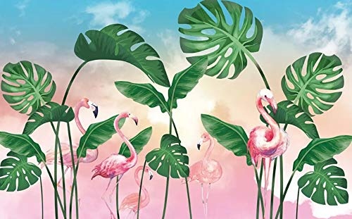 LWATML 3D Tapeten Klassische Tapete Nordic Handgemalte Frische Tropische Pflanzen Grüne Blätter Und Vögel Hintergrund Wandbilder-250X193Cm