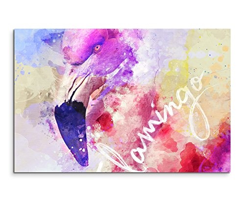 Bild Leinwand 70x40cm Pinker Flamingo mit Kalligraphie