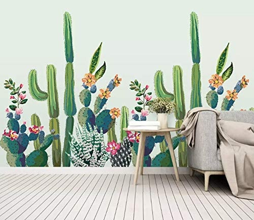 LWATML 3D Tapeten Mode Dekorative Malerei 3D Tapete Handgemalte Frische Garten Sukkulente Kaktus Vogel Hintergrund-520X290Cm