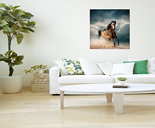 Augenblicke Wandbilder 80x80cm - Fotodruck auf Leinwand und Rahmen Pferd Sand Dunst Wolkenhimmel - Leinwandbild auf Keilrahmen modern stilvoll - Bilder und Dekoration