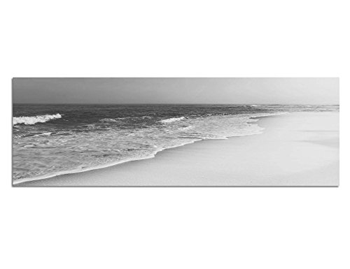 Augenblicke Wandbilder Keilrahmenbild Panoramabild SCHWARZ/Weiss 150x50cm Meer Strand Wolkenschleier Vintage