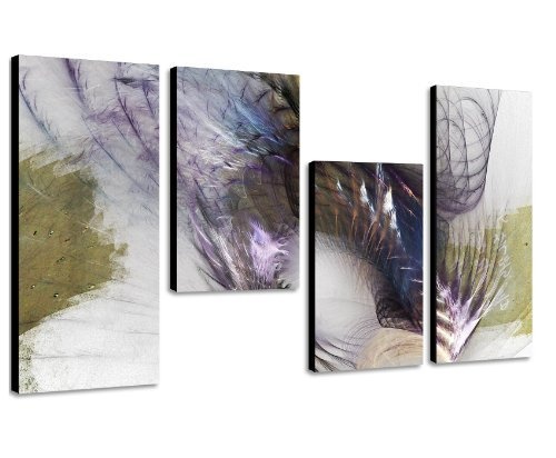 Augenblicke Wandbilder Abstrakte Collage 130x70cm 4 teiliges Keilrahmenbild (30x70+30x50+30x50+30x70cm) abstraktes Wandbild mehrteilig Gemälde-Stil handgemalte Optik Vintage