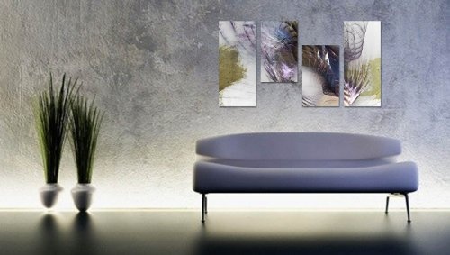 Augenblicke Wandbilder Abstrakte Collage 130x70cm 4 teiliges Keilrahmenbild (30x70+30x50+30x50+30x70cm) abstraktes Wandbild mehrteilig Gemälde-Stil handgemalte Optik Vintage