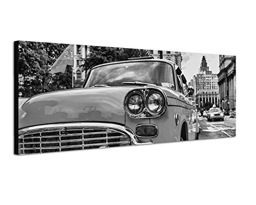 Augenblicke Wandbilder Keilrahmenbild Panoramabild SCHWARZ/Weiss 150x50cm New York Straße Gebäude Taxi Alt Vintage