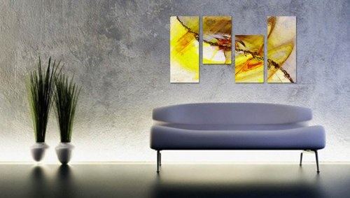 Augenblicke Wandbilder NEON 130x70cm 4 teiliges Keilrahmenbild schrill (30x70+30x50+30x50+30x70cm) abstraktes Wandbild mehrteilig Gemälde-Stil handgemalte Optik Vintage