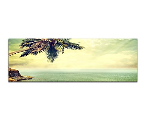 Augenblicke Wandbilder Leinwandbild als Panorama in 150x50cm Strand Meer Palme Felsen Vintage