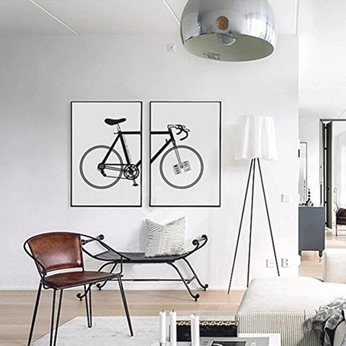 MINRAN DECOR Leinwanddruck Wandbilder Schlafzimmer Bloomma leinwand Bild ohne Rahmen für zu Hause Moderne Dekoration Pflanzen Muster Schwarz-Weiß Minimalist Pop Art Fahrrad Radfahren, 03, 40x50cm