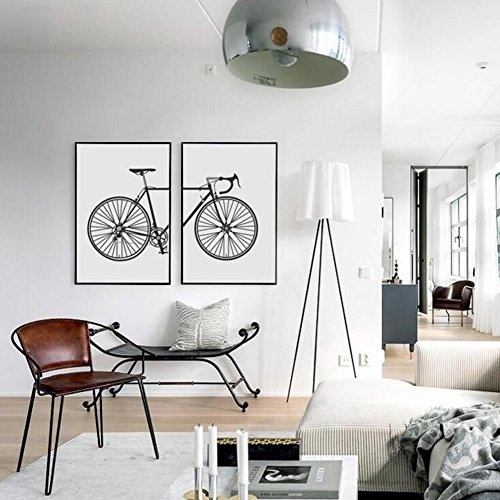 MINRAN DECOR Leinwanddruck Wandbilder Schlafzimmer Bloomma leinwand Bild ohne Rahmen für zu Hause Moderne Dekoration Pflanzen Muster Schwarz-Weiß Minimalist Pop Art Fahrrad Radfahren, 03, 40x50cm