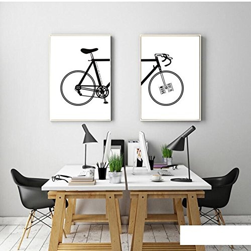 MINRAN DECOR Leinwanddruck Wandbilder Schlafzimmer Bloomma leinwand Bild ohne Rahmen für zu Hause Moderne Dekoration Pflanzen Muster Schwarz-Weiß Minimalist Pop Art Fahrrad Radfahren, 03, 40x50cm