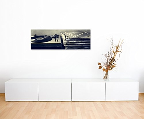 Sinus Art XXL Panoramabild 150x50cm Künstlerische Fotografie - Schallplattenspieler und Vinyl schwarz weiß