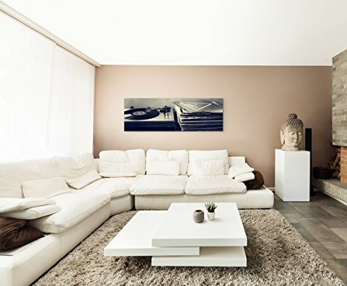 Sinus Art XXL Panoramabild 150x50cm Künstlerische Fotografie - Schallplattenspieler und Vinyl schwarz weiß