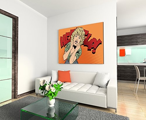 Paul Sinus Art Kunstfoto auf Leinwand 60x40cm Schreiende Frau im Comic Stil - Help! auf Leinwand Exklusives Wandbild Moderne Fotografie für Ihre Wand in Vielen Größen