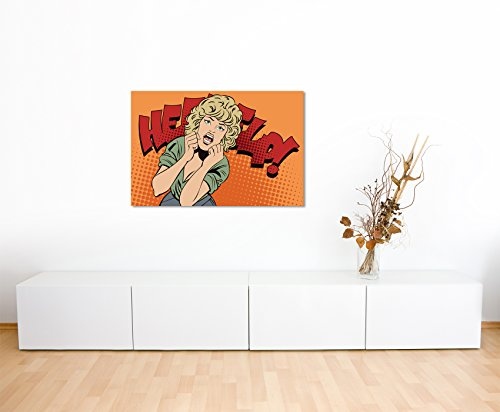 Paul Sinus Art Kunstfoto auf Leinwand 60x40cm Schreiende Frau im Comic Stil - Help! auf Leinwand Exklusives Wandbild Moderne Fotografie für Ihre Wand in Vielen Größen