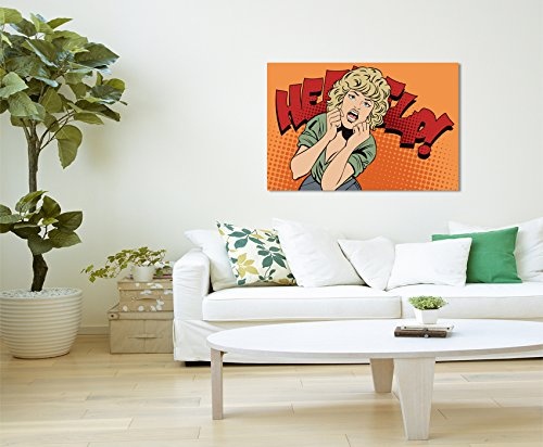 Paul Sinus Art Kunstfoto auf Leinwand 60x40cm Schreiende Frau im Comic Stil - Help! auf Leinwand Exklusives Wandbild Moderne Fotografie für Ihre Wand in Vielen Größen