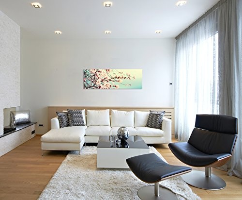 Sinus Art Wandbild 150x50cm Naturfotografie - Rosa Kirschblüten auf Leinwand für Wohnzimmer, Büro, Schlafzimmer, Ferienwohnung u.v.m. Gestochen scharf in Top Qualität