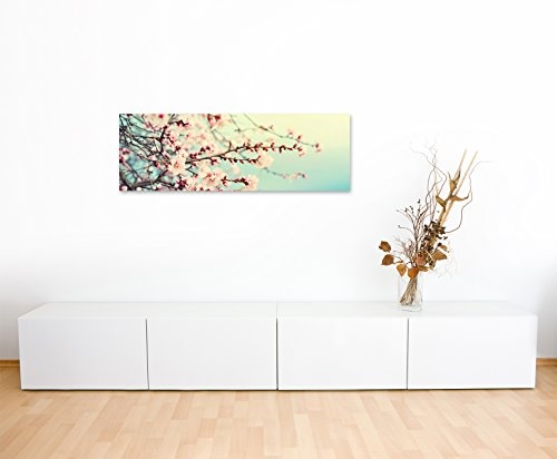 Sinus Art Wandbild 150x50cm Naturfotografie - Rosa Kirschblüten auf Leinwand für Wohnzimmer, Büro, Schlafzimmer, Ferienwohnung u.v.m. Gestochen scharf in Top Qualität