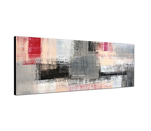 Sinus Art Wandbild 150x50cm Kunstmalerei abstrakt grau rot gelb weiß