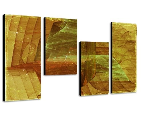 Augenblicke Wandbilder Warme Farbgebung - 130x70cm 4 teiliges Keilrahmenbild (50x70+30x50+30x50+30x70cm) abstraktes Wandbild mehrteilig Gemälde-Stil handgemalte Optik Vintage