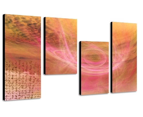Warme Farbkombination - Wandbild 130x70cm 4 teiliges Keilrahmenbild (30x70+30x50+30x50+30x70cm) abstraktes Wandbild mehrteilig Kunstdruck im Gemälde-Stil - optisch wie handgemalt - glatte Oberfläche - Vintage