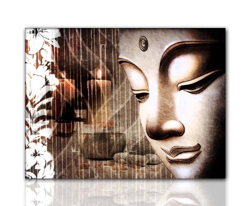 Feng Shui Wandbild Dekobild (buddhaface1-100x75cm) Buddha Gesicht Bild xxl günstig & modern Bild auf Leinwand und Keilrahmen, der aktuelle Deko Trend 2011! Modern Art Pics in hoher Qualität als original Kunstdruck - Picture Style Motiv Foto als Bild. Ein