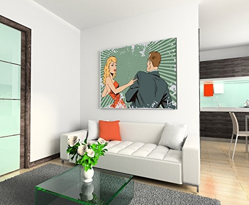 Paul Sinus Art Kunstfoto auf Leinwand 60x40cm Pop Art Illustration - Mann und Frau auf Leinwand Exklusives Wandbild Moderne Fotografie für Ihre Wand in Vielen Größen