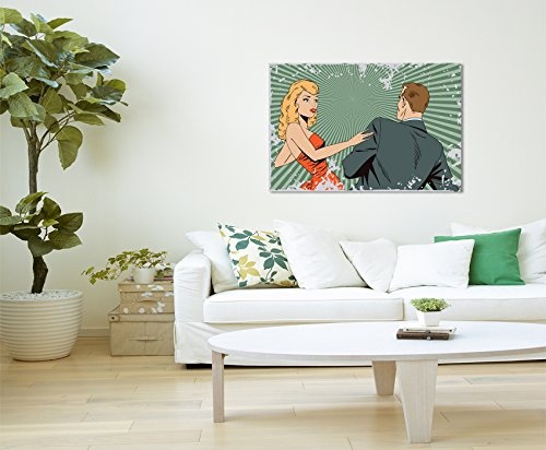 Paul Sinus Art Kunstfoto auf Leinwand 60x40cm Pop Art Illustration - Mann und Frau auf Leinwand Exklusives Wandbild Moderne Fotografie für Ihre Wand in Vielen Größen