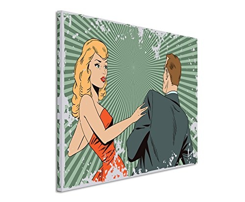 Paul Sinus Art Kunstfoto auf Leinwand 60x40cm Pop Art Illustration - Mann und Frau auf Leinwand Exklusives Wandbild Moderne Fotografie für Ihre Wand in Vielen Größen