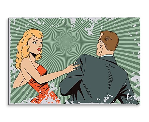 Paul Sinus Art Kunstfoto auf Leinwand 60x40cm Pop Art Illustration - Mann und Frau auf Leinwand Exklusives Wandbild Moderne Fotografie für Ihre Wand in Vielen Größen