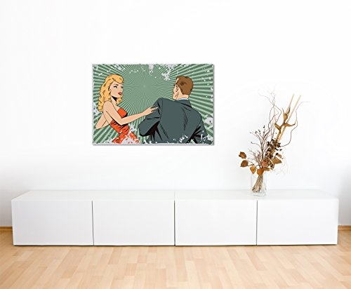 Paul Sinus Art Kunstfoto auf Leinwand 60x40cm Pop Art Illustration - Mann und Frau auf Leinwand Exklusives Wandbild Moderne Fotografie für Ihre Wand in Vielen Größen