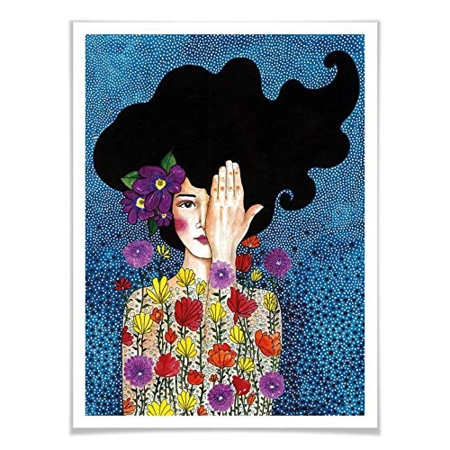 Poster-Set mit schwarzen Bilderrahmen Hülya Özdemir - Augenblicke (2er Set) je 50x60cm Kunst Illustration Frau Blumen bunt Wall-Art