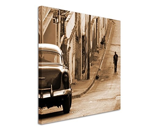 Eau Zone GmbH Kunstdruck auf Leinwand 80x80cm Künstlerische Fotografie - Klassischer Chevrolet in Santiago de Cuba