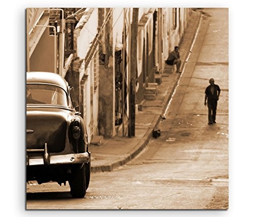 Eau Zone GmbH Kunstdruck auf Leinwand 80x80cm Künstlerische Fotografie - Klassischer Chevrolet in Santiago de Cuba