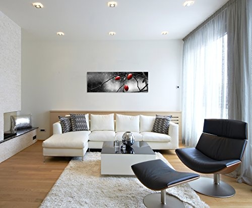 Panoramabild 150x50cm Naturfotografie - Hagebutten im Schnee auf Leinwand exklusives Wandbild moderne Fotografie für ihre Wand in vielen Größen