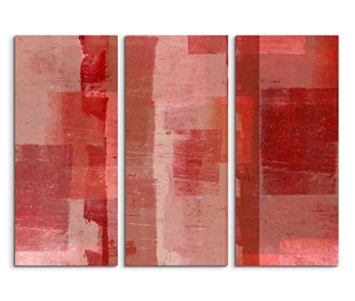 3x40x90cm (Gesamt:130x90cm) 3teiliges Bild auf Leinwand Hintergrund Kunst rot beige Wandbild auf Leinwand als Panorama