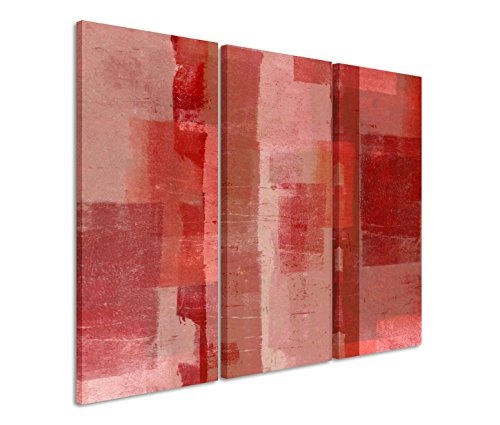 3x40x90cm (Gesamt:130x90cm) 3teiliges Bild auf Leinwand Hintergrund Kunst rot beige Wandbild auf Leinwand als Panorama